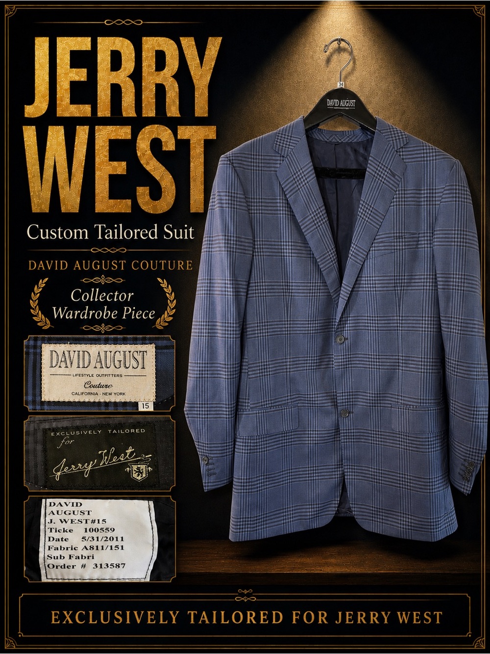 Jerry West Custom Suit Lakers NBA Memorabilia Hall of Fame The Logo David August